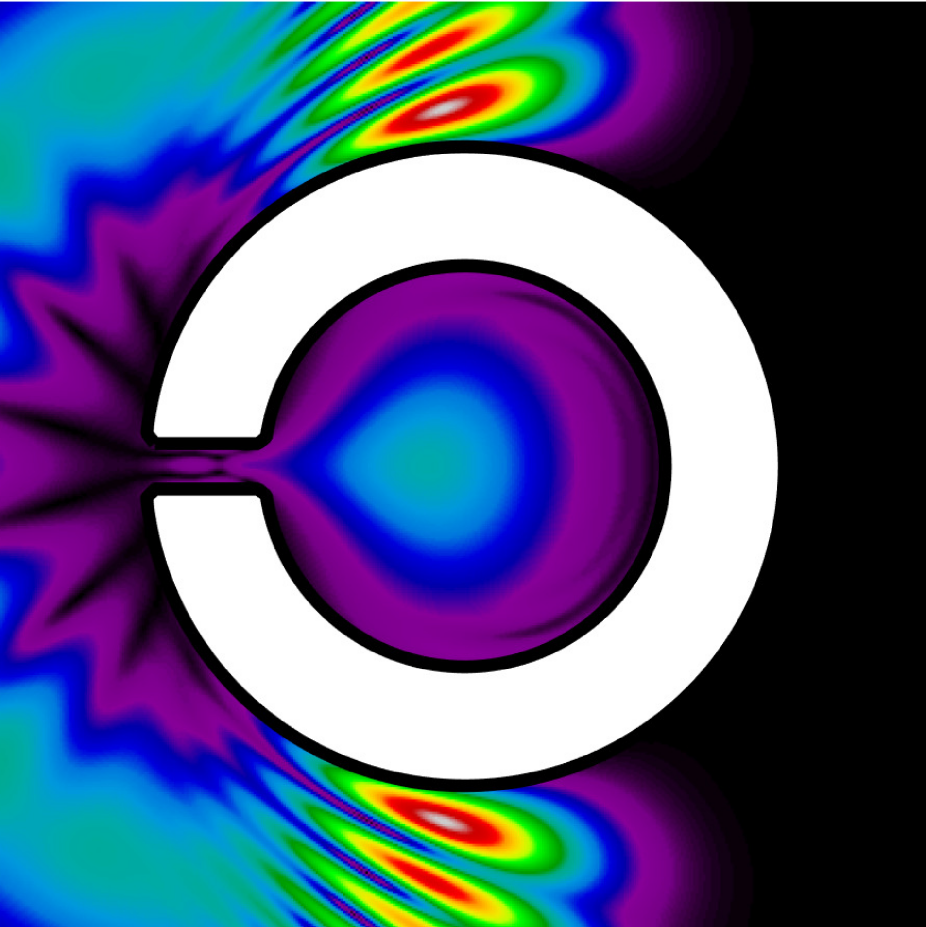 a colorful image of the magnitude of an acoustic scattering wave trapped in a cavity with white boundaries.
